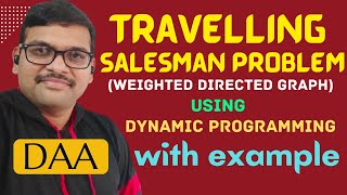 Traveling Salesman Problem using Dynamic Programming with Example Directed Graph  DAA [upl. by Lledniw616]