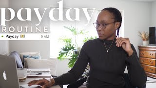 PAYDAY routine  getting paid once a month paycheck breakdown budgeting investing  more [upl. by Eimmit]