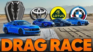 2024 Mustang Dark Horse vs Lotus Emira M2 Supra Camaro Challenger — Cammisa Ultimate Drag Race [upl. by Abigael508]