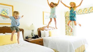 Amelia Avelina and Akim jumping on the bed and trampoline center adventure [upl. by Neirod]