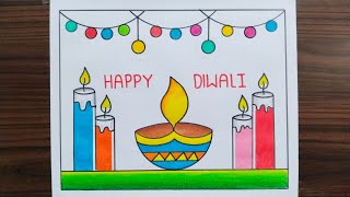 Diwali Drawing Very Easy  Diwali Poster Drawing  Diwali Festival Drawing  Diwali Drawing  Diwali [upl. by Betthezel]