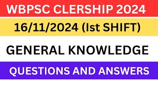 WBPSC CLERKSHIP 2024 Gk Questions papers with answers  Exam Held  16112024 [upl. by Ingeborg235]