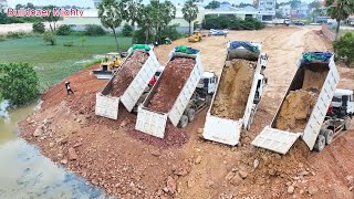 Nice Showing Action Bulldozer KOMATSU D58P Working Dump Truck Unloading [upl. by Trillby]