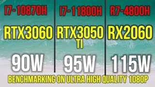 RTX 3050 TI 95W VS RTX 3060 90W VS RTX 2060 115W ON ULTRA HIGH QUALITY 1080P [upl. by Nerro195]