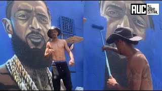 Nipsey Hussles OG quotCowboyquot Paints Over His Mural After People Kept Writing Disrespect On It [upl. by Gona]