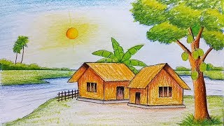 How to draw Landscape  Scenery of beautiful nature  scenery of summer season  step by step [upl. by Dimond]