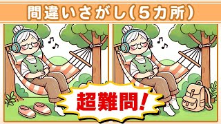 【間違い探しクイズ】難しいハンモックで寝るお婆さんのイラストで大人向けの脳トレ！無料でできる脳活動画！【面白い】127 [upl. by Aniala188]