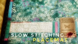 Placemat Slow StitchingTable Mat making at homeApplique stitch by handcraftathome scrapfabric [upl. by Ardnama823]