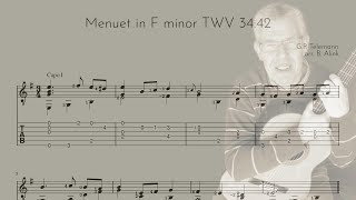 TWV 3442 Menuet in F minor  GP Telemann  Classical Guitar ScoreTAB [upl. by Nulubez657]