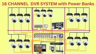 16 Channel DVR System For 16 CCTV CAMERAS with Power Banks Complete Wiring [upl. by Aynahs]