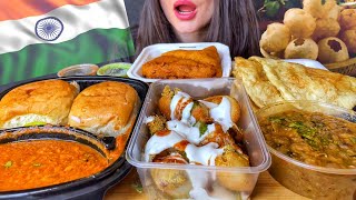 ASMR INDIAN STREET FOOD MUKBANG No Talking DAHI PURI CHOLE BHATURE PAV BHAJI BREAD PAKORA [upl. by Melitta]