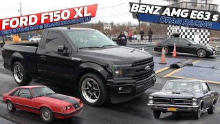 FORD F150 XL vs AMG E63s Mustang GT amp GTO Drag Racing  Island dragway [upl. by Ursa940]