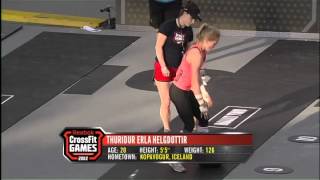 2012 CrossFit Games  MedballHandstand Pushup Women Heat 1 [upl. by Adiell836]