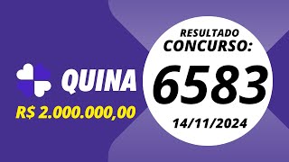 Quina Resultado Concurso 6583 14112024 quina quina6583quinaresultado6583 [upl. by Merrily316]