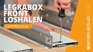 Blum Legrabox frontbevestiging uit ladezijkant halen  MEUBELBESLAGONLINE [upl. by Lipkin469]