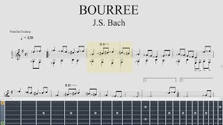 Bach  BOUREE IN E MINOR  Guitar Tutorial Tab  Sheet Music [upl. by Aneala911]