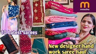 Meesho Latest Saree HaulMeesho Huge Saree Haul 80 OFFHandworkBandhaniDesignerMeesho Haul [upl. by Enyamert]