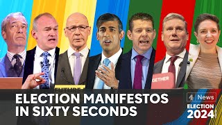 Manifestos of each major party in 60 seconds  UK election [upl. by Ahsitauq256]