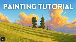 Simple Environment Painting in Procreate  Tree Sunset Clouds FULL TUTORIAL [upl. by Philoo]