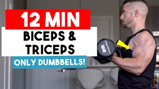 12 Min Dumbbell Only At Home Arm Workout WITHOUT A BENCH  Biceps amp Triceps Workout NO BENCH [upl. by Hardin]