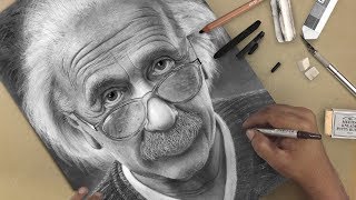 Timelapse  Drawing shading  blending  portrait  Albert Einstein رسم اينشتاين بقلم الرصاص [upl. by Ikey]