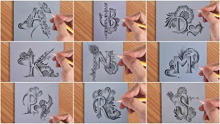 Beat tattoo drawing with pencil of A  B  D  K  N  M  P  R  S  simple drawing video [upl. by Uah]