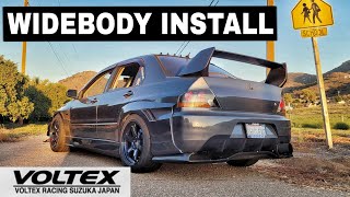 INSTALLING WIDE BODY REAR VOLTEX FENDERS ON MY EVO 9 MR [upl. by Enail]