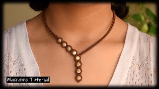 Macrame Tutorial  DIY Macrame Necklace with stone  Easy Macrame Tutorial [upl. by Saidnac]