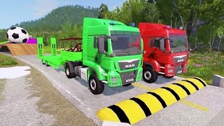 Double Flatbed Trailer Truck Vs Speedbumps Train Vs Cars Beamngdrive In Reverse 257 [upl. by Nuawaj]