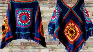 Poncho Boho Con Flecos a Crochet Fácil Paso a Paso Tutorial Hippie🧵Ponch crochê🌺Poncho alluncinetto [upl. by Chilcote116]