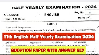 11th English Half yearly examination question paper with answer key 2024Vincent Maths [upl. by Nnael]