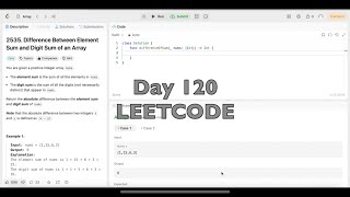 DAY 120 LeetCode Problem 2535 Difference Between Element Sum and Digit Sum of an Array  Swift [upl. by Landau693]