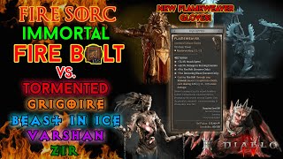 Diablo 4  Fire Bolt Sorcerer vs Tormented Grigoire Beast in Ice Varshan amp Zir Speed Kill PTR [upl. by Yeclehc939]