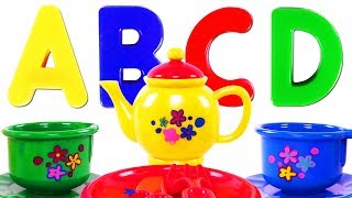 Kids Learn Colors amp ABCs with Alphabet Tea Set amp Play Doh for Children  Teach Colours amp ABC Song [upl. by Donia]