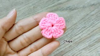 Easy crochet 5 petal flower for beginners tutorial step by step crochetflower crochettutorial [upl. by Chapell769]