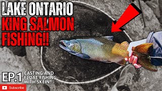 Lake Ontario SALMON FISHING from SHORE Float Fishing for Salmon with Skein [upl. by Haianeb]