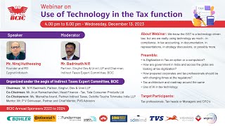 Webinar on Use of Technology in the Tax function  December 13 2023 [upl. by Waldo]