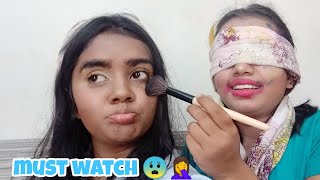 Blind fold makeup challenge ft thebrowndaughter 😨🤣 gopsvlogs [upl. by Lockwood]