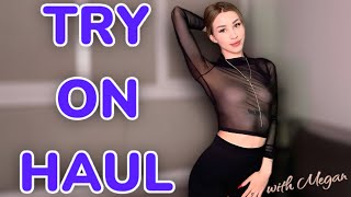 4K Transparent TOPS  SeeThrough Try On Haul At Home l With Megan 💜 [upl. by Newcomer177]