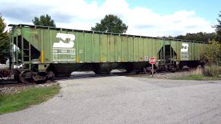 DMampE and BNSF Covered Hoppers Eastbound at East Indian Lake Drive [upl. by Fihsak538]