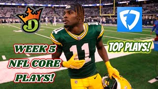 WEEK 5 DRAFTKINGS amp FANDUEL NFL CORE PLAYS [upl. by Acinomaj]