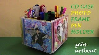 DIY Photo frame Pen holder Recycle old CD cases tissue paper rolls [upl. by Yecac700]