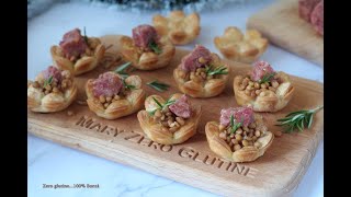 Idea per Capodanno Cestini di Pasta Sfoglia con cotechino e lenticchie [upl. by Odele735]