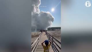 Tourists run for safety after surprise eruption in Yellowstone [upl. by Cross]