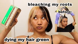 BLEACHING MY ROOTS amp DYING MY SPLIT DYE GREEN [upl. by Aynuat]