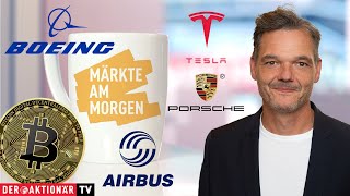 Märkte am Morgen Bitcoin Coinbase Boeing Tesla Airbus Porsche AG Zalando Nemetschek [upl. by Drawoh]