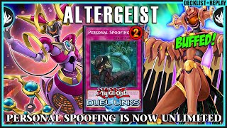 ALTERGEIST BUFF PERSONAL SPOOFING TO UNLIMITED DECK DUEL LINKS 🔥 REPLAY [upl. by Revkah]