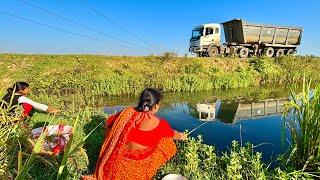 Fishing Video  Two lady of the village are fishing from the paddy field  Amazing fishing videos [upl. by Meta844]