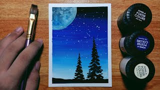 Easy Poster Color Night Sky Painting for Beginners  Stepbystep Tutorial [upl. by Kizzee77]