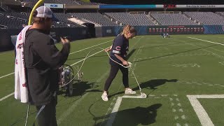 Brónagh Tumulty helps grounds crew paint Solider Field before Bears home opener [upl. by Eetsud3]